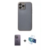 MARSİLYAN™- iPhone 13 Pro Max Kılıf Ahenk Işık - Siyah 3D Antistatik Cam Ekran Koruyucu + Neon Fosforlu Kamera Lens - BZ