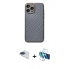MARSİLYAN™- iPhone 13 Pro Max Kılıf Ahenk Işık - Siyah 3D Antistatik Cam Ekran Koruyucu + Pers Alüminyum Kamera Lens - LT