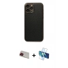 MARSİLYAN™- iPhone 13 Pro Max Kılıf Ahenk Işık - Siyah 3D Antistatik Cam Ekran Koruyucu + Rainbow Kamera Lens Koruma Cam - KI