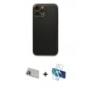 MARSİLYAN™- iPhone 13 Pro Max Kılıf Ahenk Işık - Siyah 3D Antistatik Cam Ekran Koruyucu + Rainbow Kamera Lens Koruma Cam - MR