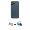 MARSİLYAN™- iPhone 13 Pro Max Kılıf Ahenk Işık - Siyah 3D Antistatik Cam Ekran Koruyucu + Rainbow Kamera Lens Koruma Cam - BZ