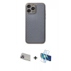 MARSİLYAN™- iPhone 13 Pro Max Kılıf Ahenk Işık - Siyah 3D Antistatik Cam Ekran Koruyucu + Rainbow Kamera Lens Koruma Cam - MR