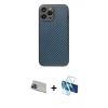 MARSİLYAN™- iPhone 13 Pro Max Kılıf Ahenk Işık - Siyah 3D Antistatik Cam Ekran Koruyucu + Rainbow Kamera Lens Koruma Cam - MI