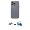 MARSİLYAN™- iPhone 13 Pro Max Kılıf Ahenk Işık - Siyah 3D Antistatik Cam Ekran Koruyucu + Renkli Kamera Lens Koruma Cam - YL