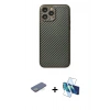 MARSİLYAN™- iPhone 13 Pro Max Kılıf Ahenk Işık - Siyah 3D Antistatik Cam Ekran Koruyucu + Renkli Kamera Lens Koruma Cam - YL