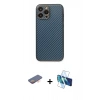 MARSİLYAN™- iPhone 13 Pro Max Kılıf Ahenk Işık - Siyah 3D Antistatik Cam Ekran Koruyucu + Renkli Kamera Lens Koruma Cam - TU