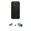 MARSİLYAN™- iPhone 13 Pro Max Kılıf Ahenk Işık - Siyah 3D Antistatik Cam Ekran Koruyucu + Renkli Kamera Lens Koruma Cam - YL