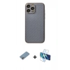 MARSİLYAN™- iPhone 13 Pro Max Kılıf Ahenk Işık - Siyah 3D Antistatik Cam Ekran Koruyucu + Shine Kamera Lens Koruma Cam - GI
