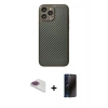 MARSİLYAN™- iPhone 13 Pro Max Kılıf Ahenk Işık - Siyah 3D Antistatik Hayalet Cam Ekran Koruyucu + Pers Alüminyum Kamera Lens - GI