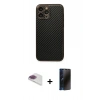 MARSİLYAN™- iPhone 13 Pro Max Kılıf Ahenk Işık - Siyah 3D Antistatik Hayalet Cam Ekran Koruyucu + Pers Alüminyum Kamera Lens - GI