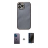 MARSİLYAN™- iPhone 13 Pro Max Kılıf Ahenk Işık - Siyah 3D Antistatik Hayalet Cam Ekran Koruyucu + Neon Fosforlu Kamera Lens - MI