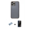 MARSİLYAN™- iPhone 13 Pro Max Kılıf Ahenk Işık - Siyah 3D Antistatik Hayalet Cam Ekran Koruyucu + Shine Kamera Lens Koruma Cam - MI