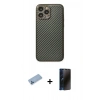MARSİLYAN™- iPhone 13 Pro Max Kılıf Ahenk Işık - Siyah 3D Antistatik Hayalet Cam Ekran Koruyucu + Shine Kamera Lens Koruma Cam - MI