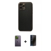 MARSİLYAN™- iPhone 13 Pro Max Kılıf Ahenk Işık - Siyah 3D Antistatik Hayalet Cam Ekran Koruyucu + Neon Fosforlu Kamera Lens - YL
