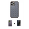 MARSİLYAN™- iPhone 13 Pro Max Kılıf Ahenk Işık - Siyah 3D Antistatik Hayalet Cam Ekran Koruyucu + Neon Fosforlu Kamera Lens - YL