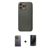 MARSİLYAN™- iPhone 13 Pro Max Kılıf Ahenk Işık - Siyah 3D Antistatik Hayalet Cam Ekran Koruyucu + Neon Fosforlu Kamera Lens - YL