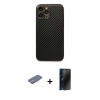 MARSİLYAN™- iPhone 13 Pro Max Kılıf Ahenk Işık - Siyah 3D Antistatik Hayalet Cam Ekran Koruyucu + Renkli Kamera Lens Koruma Cam - PE