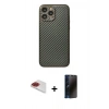 MARSİLYAN™- iPhone 13 Pro Max Kılıf Ahenk Işık - Siyah 3D Antistatik Hayalet Cam Ekran Koruyucu + Pers Alüminyum Kamera Lens - KI