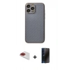 MARSİLYAN™- iPhone 13 Pro Max Kılıf Ahenk Işık - Siyah 3D Antistatik Hayalet Cam Ekran Koruyucu + Pers Alüminyum Kamera Lens - KI