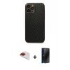 MARSİLYAN™- iPhone 13 Pro Max Kılıf Ahenk Işık - Siyah 3D Antistatik Hayalet Cam Ekran Koruyucu + Pers Alüminyum Kamera Lens - KI
