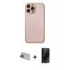 MARSİLYAN™- iPhone 13 Pro Max Kılıf Ahenk Işık - Siyah 3D Antistatik Hayalet Cam Ekran Koruyucu + Rainbow Kamera Lens Koruma Cam - MR