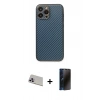 MARSİLYAN™- iPhone 13 Pro Max Kılıf Ahenk Işık - Siyah 3D Antistatik Hayalet Cam Ekran Koruyucu + Rainbow Kamera Lens Koruma Cam - MR