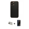 MARSİLYAN™- iPhone 13 Pro Max Kılıf Ahenk Işık - Siyah 3D Antistatik Hayalet Cam Ekran Koruyucu + Rainbow Kamera Lens Koruma Cam - REGD