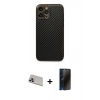 MARSİLYAN™- iPhone 13 Pro Max Kılıf Ahenk Işık - Siyah 3D Antistatik Hayalet Cam Ekran Koruyucu + Rainbow Kamera Lens Koruma Cam - MR