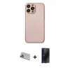 MARSİLYAN™- iPhone 13 Pro Max Kılıf Ahenk Işık - Siyah 3D Antistatik Hayalet Cam Ekran Koruyucu + Rainbow Kamera Lens Koruma Cam - REGD