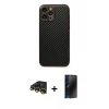 MARSİLYAN™- iPhone 13 Pro Max Kılıf Ahenk Işık - Siyah 3D Antistatik Hayalet Cam Ekran Koruyucu + Raze Metal Kamera Lens - GD