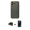 MARSİLYAN™- iPhone 13 Pro Max Kılıf Ahenk Işık - Siyah 3D Antistatik Hayalet Cam Ekran Koruyucu + Raze Metal Kamera Lens - GD