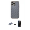 MARSİLYAN™- iPhone 13 Pro Max Kılıf Ahenk Işık - Siyah 3D Antistatik Hayalet Cam Ekran Koruyucu + Renkli Kamera Lens Koruma Cam - YL