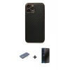 MARSİLYAN™- iPhone 13 Pro Max Kılıf Ahenk Işık - Siyah 3D Antistatik Hayalet Cam Ekran Koruyucu + Renkli Kamera Lens Koruma Cam - YL
