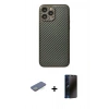 MARSİLYAN™- iPhone 13 Pro Max Kılıf Ahenk Işık - Siyah 3D Antistatik Hayalet Cam Ekran Koruyucu + Renkli Kamera Lens Koruma Cam - YL
