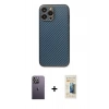 MARSİLYAN™- iPhone 13 Pro Max Kılıf Ahenk Işık - Siyah 6D Mat Seramik Hayalet Nano Ekran Koruyucu + Neon Fosforlu Kamera Lens - BZ