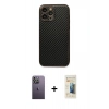 MARSİLYAN™- iPhone 13 Pro Max Kılıf Ahenk Işık - Siyah 6D Mat Seramik Hayalet Nano Ekran Koruyucu + Neon Fosforlu Kamera Lens - BZ