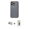 MARSİLYAN™- iPhone 13 Pro Max Kılıf Ahenk Işık - Siyah 6D Mat Seramik Hayalet Nano Ekran Koruyucu + Beyaz Rainbow Kamera Lens Koruma Cam