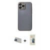 MARSİLYAN™- iPhone 13 Pro Max Kılıf Ahenk Işık - Siyah 6D Mat Seramik Hayalet Nano Ekran Koruyucu + Rainbow Kamera Lens Koruma Cam - MI