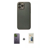 MARSİLYAN™- iPhone 13 Pro Max Kılıf Ahenk Işık - Siyah 6D Mat Seramik Hayalet Nano Ekran Koruyucu + Neon Fosforlu Kamera Lens - YL