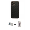 MARSİLYAN™- iPhone 13 Pro Max Kılıf Ahenk Işık - Siyah Bilvis 3D Cam Ekran Koruyucu + Mavi Rainbow Kamera Lens Koruma Cam