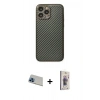 MARSİLYAN™- iPhone 13 Pro Max Kılıf Ahenk Işık - Siyah Bilvis 3D Cam Ekran Koruyucu + Mavi Rainbow Kamera Lens Koruma Cam