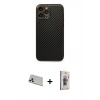 MARSİLYAN™- iPhone 13 Pro Max Kılıf Ahenk Işık - Siyah Bilvis 3D Cam Ekran Koruyucu + Rainbow Kamera Lens Koruma Cam - BZ