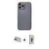 MARSİLYAN™- iPhone 13 Pro Max Kılıf Ahenk Işık - Siyah Bilvis 3D Cam Ekran Koruyucu + Rainbow Kamera Lens Koruma Cam - BZ