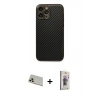 MARSİLYAN™- iPhone 13 Pro Max Kılıf Ahenk Işık - Siyah Bilvis 3D Cam Ekran Koruyucu + Rainbow Kamera Lens Koruma Cam - REGD