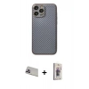 MARSİLYAN™- iPhone 13 Pro Max Kılıf Ahenk Işık - Siyah Bilvis 3D Cam Ekran Koruyucu + Rainbow Kamera Lens Koruma Cam - MR