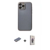 MARSİLYAN™- iPhone 13 Pro Max Kılıf Ahenk Işık - Siyah Bilvis 3D Cam Ekran Koruyucu + Renkli Kamera Lens Koruma Cam - SI