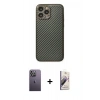 MARSİLYAN™- iPhone 13 Pro Max Kılıf Ahenk Işık - Siyah Bilvis 3D Mat Cam Ekran Koruyucu + Neon Fosforlu Kamera Lens - BZ