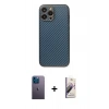 MARSİLYAN™- iPhone 13 Pro Max Kılıf Ahenk Işık - Siyah Bilvis 3D Mat Cam Ekran Koruyucu + Neon Fosforlu Kamera Lens - MI