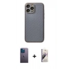 MARSİLYAN™- iPhone 13 Pro Max Kılıf Ahenk Işık - Siyah Bilvis 3D Mat Cam Ekran Koruyucu + Neon Fosforlu Kamera Lens - MI
