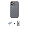 MARSİLYAN™- iPhone 13 Pro Max Kılıf Ahenk Işık - Siyah Bilvis 3D Mat Cam Ekran Koruyucu + Shine Kamera Lens Koruma Cam - MI